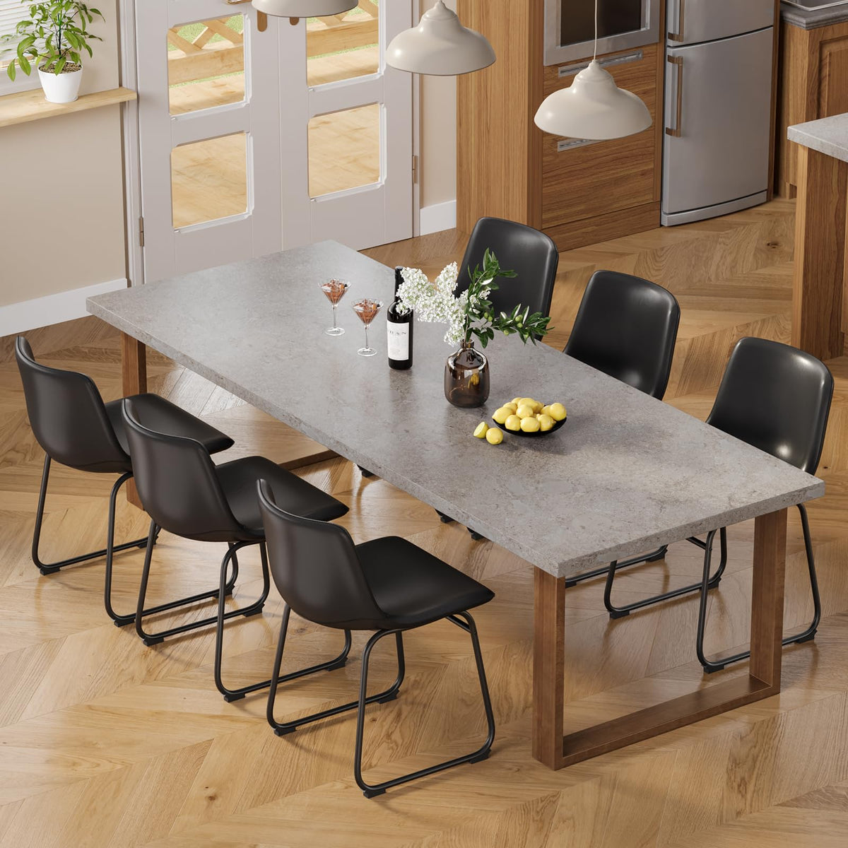 Black PU Leather Dining Chairs Set of 2 I7841