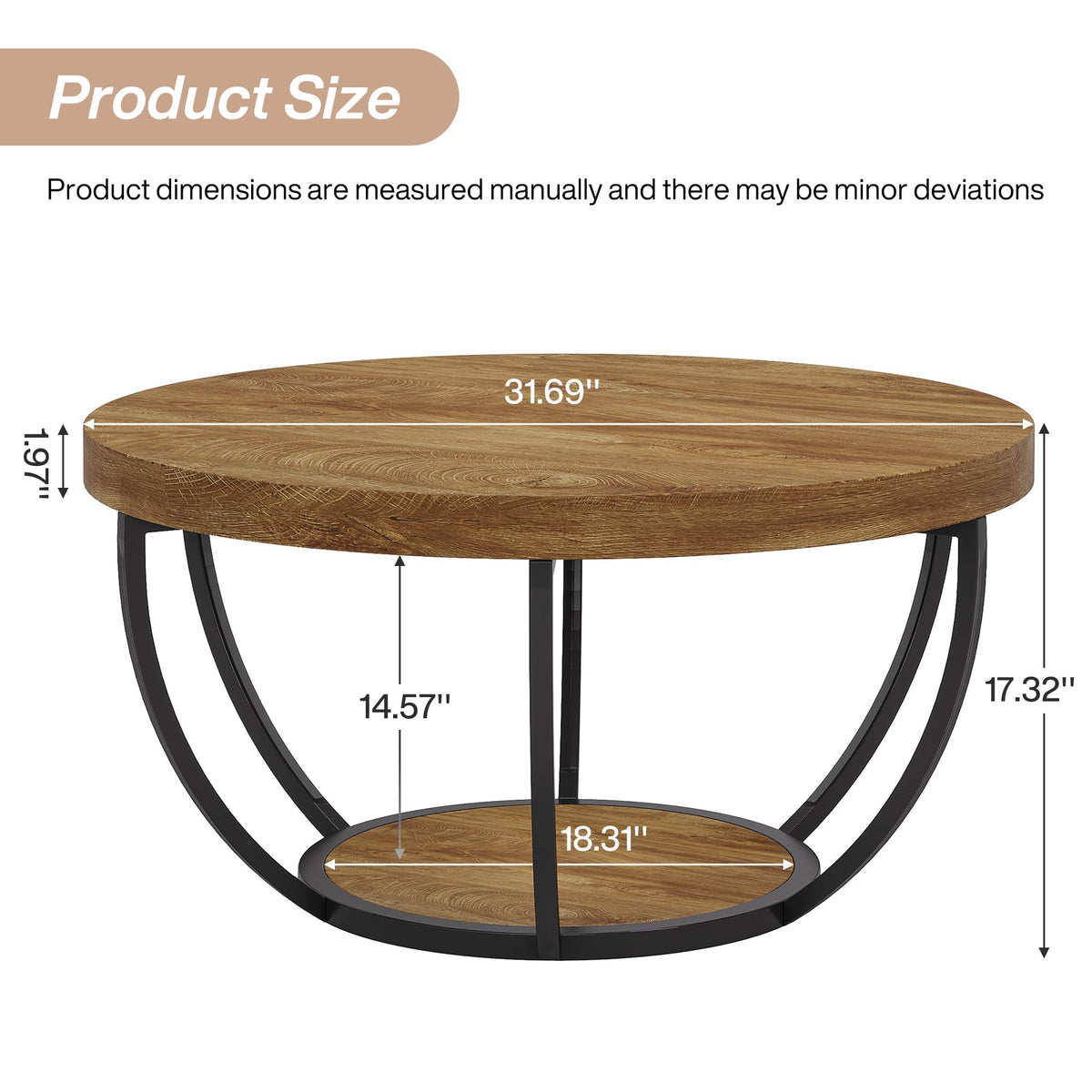 Round 2-Tier Wood Coffee Table with Storage R176495