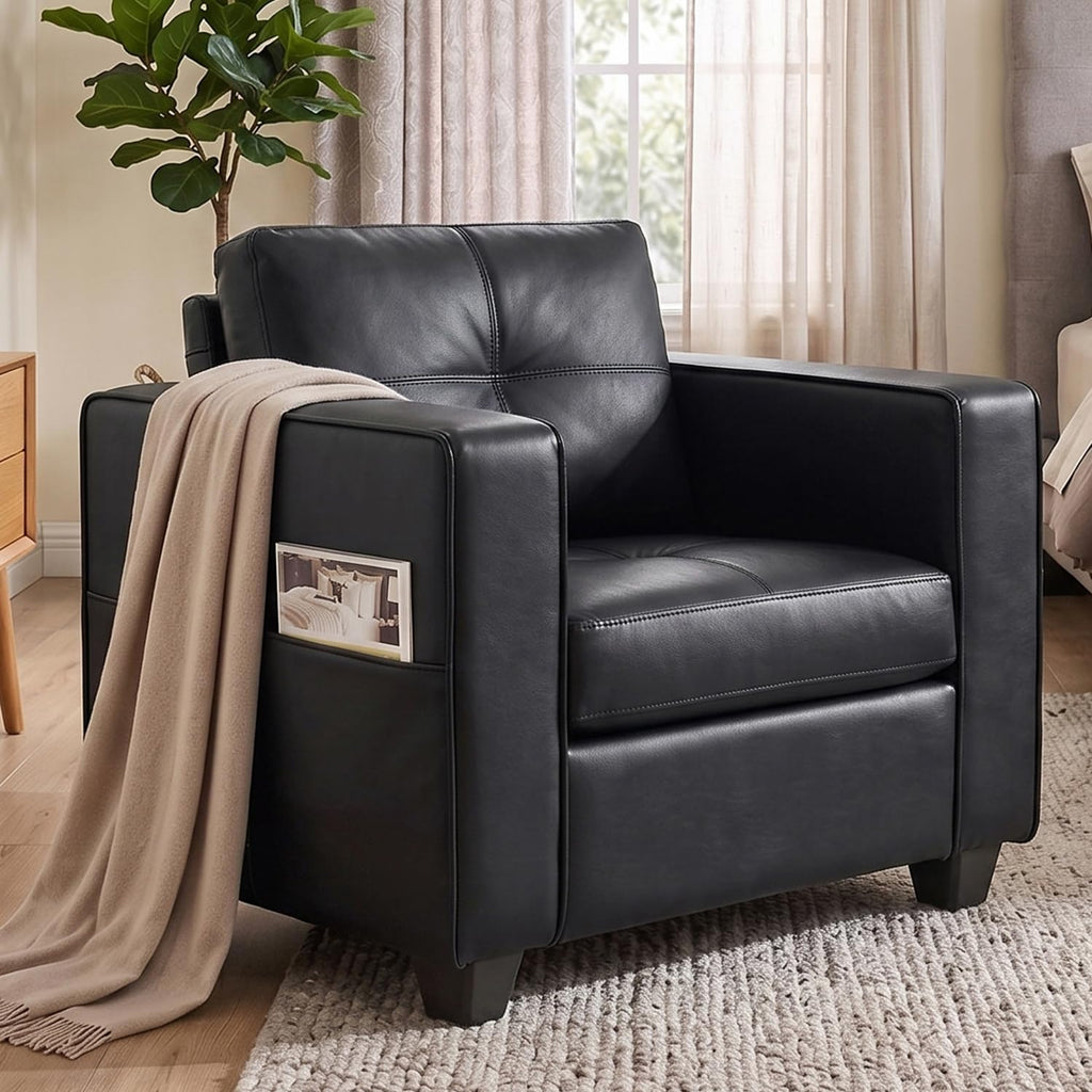 Black Faux Leather Oversized Tufted Accent Chair S6126
