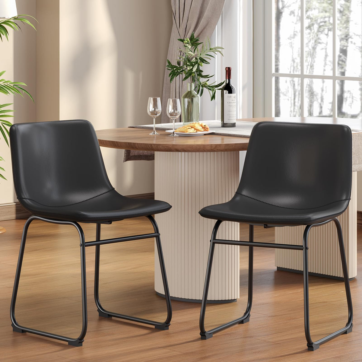 Black PU Leather Dining Chairs Set of 2 I7841