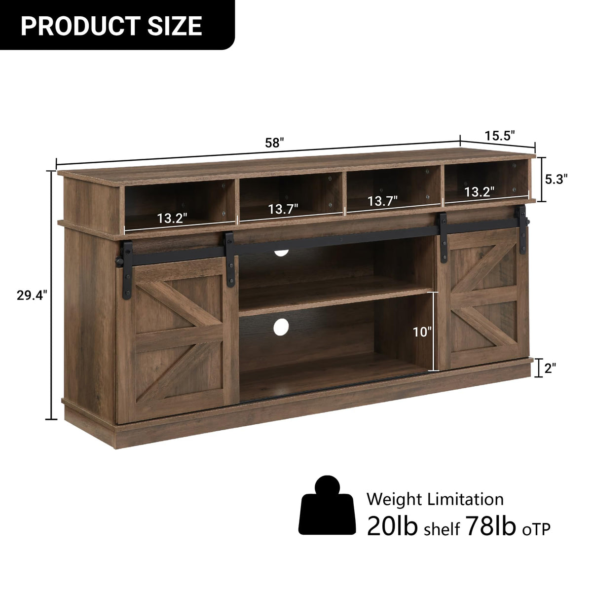 Farmhouse Wood TV Stand with Sliding Barn Doors N147814