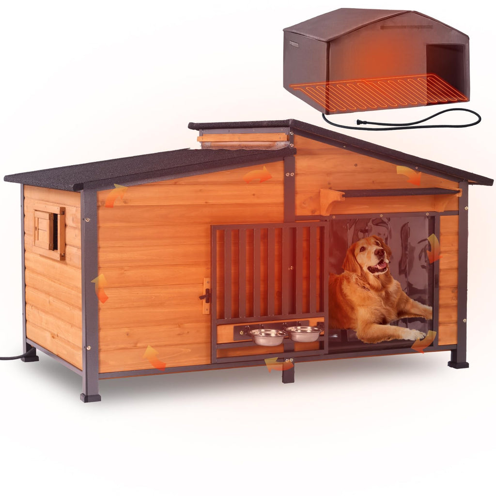 Extra Large Heated Insulated Weatherproof Dog Kennel with Heating Pad Y804852
