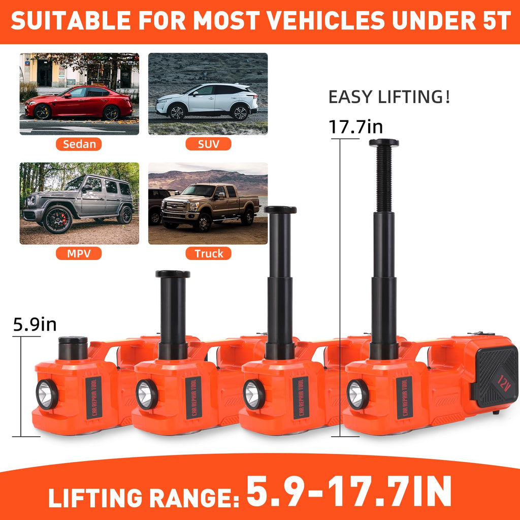 5 Ton Hydraulic Electric Car Jack Set with Tire Pump and Impact Wrench K380514