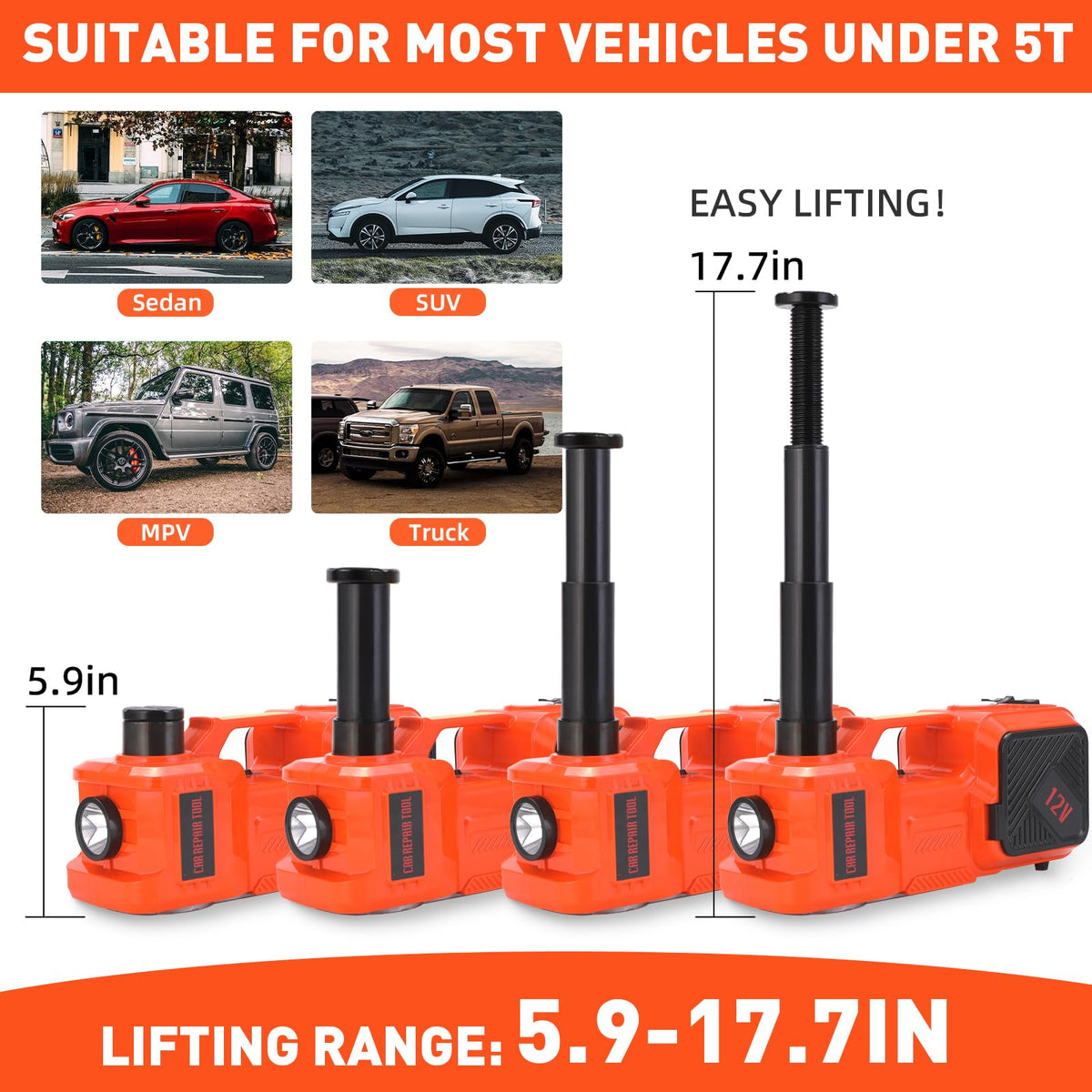 5 Ton Hydraulic Electric Car Jack Set with Tire Pump and Impact Wrench K380514