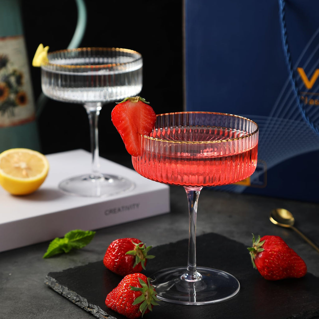 Coupe Glasses Set of 6, 10 oz Hand Blown Cocktail Glasses E814659
