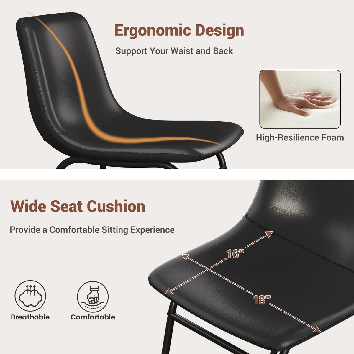 Black PU Leather Dining Chairs Set of 2 I7841