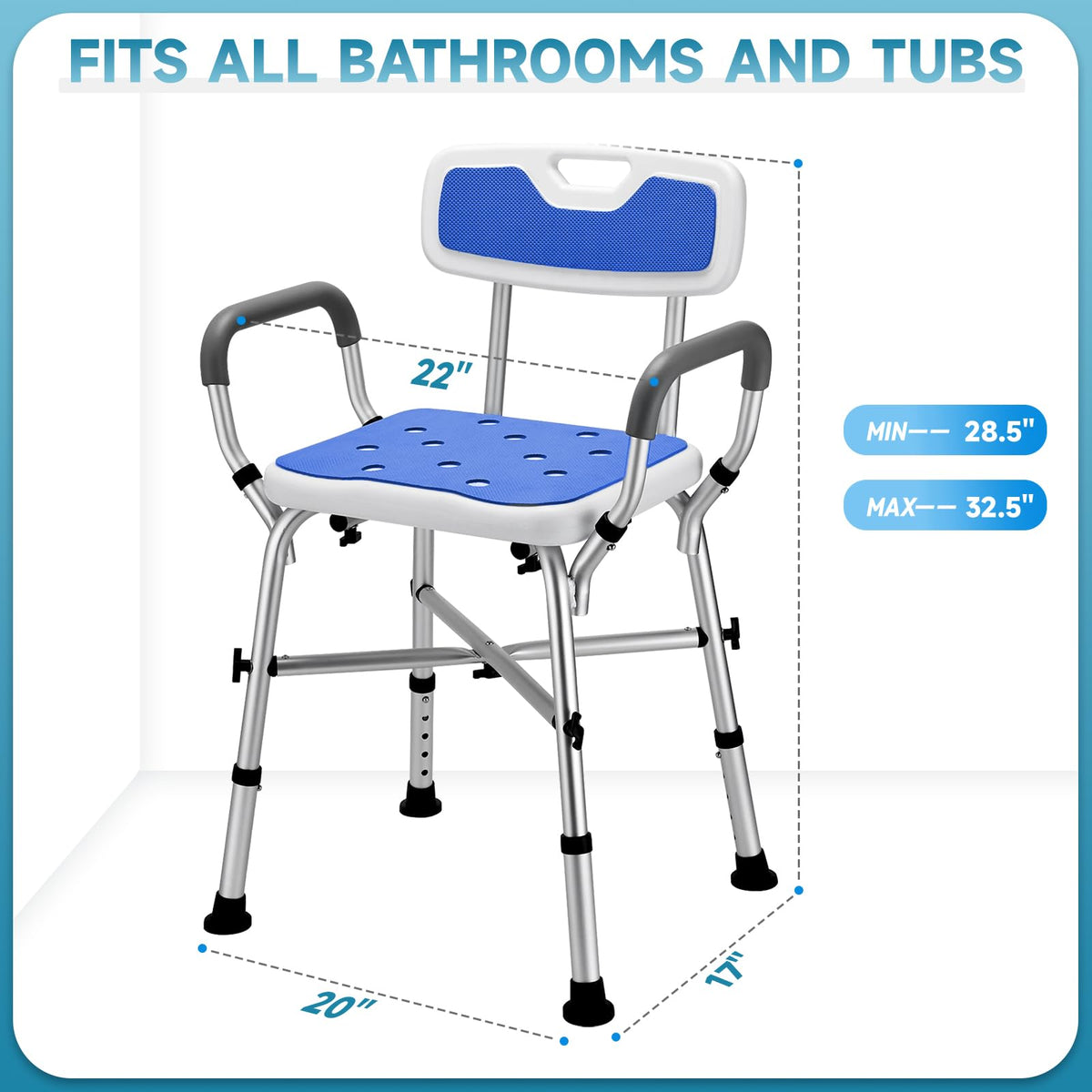 Adjustable Shower Chair with Arms and Back O236251