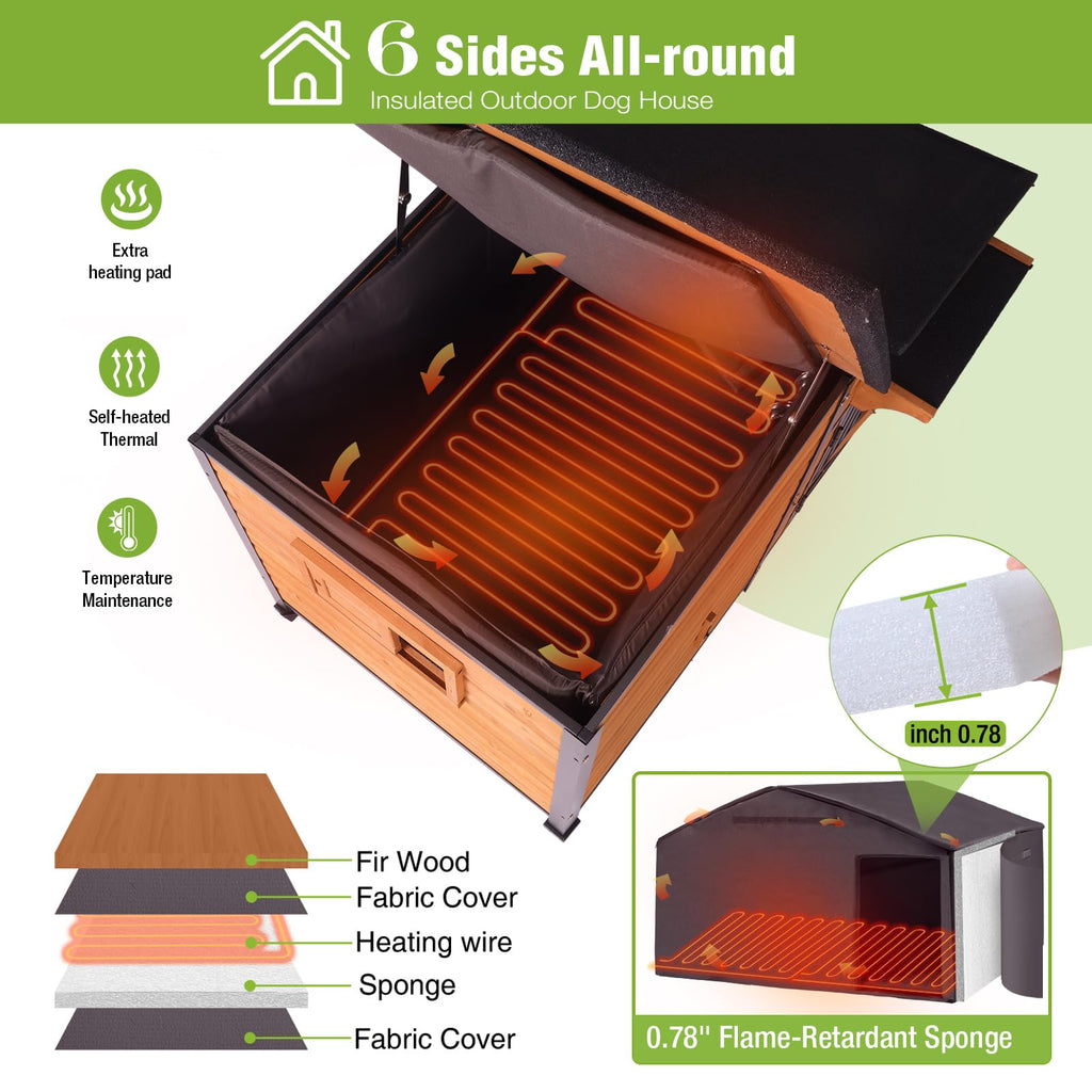Extra Large Heated Insulated Weatherproof Dog Kennel with Heating Pad Y804852