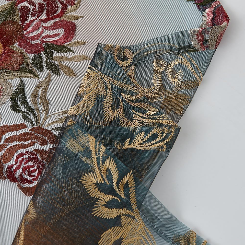 Embroidered Sheer Curtains with Floral Patterns 100"W x 84"L N790