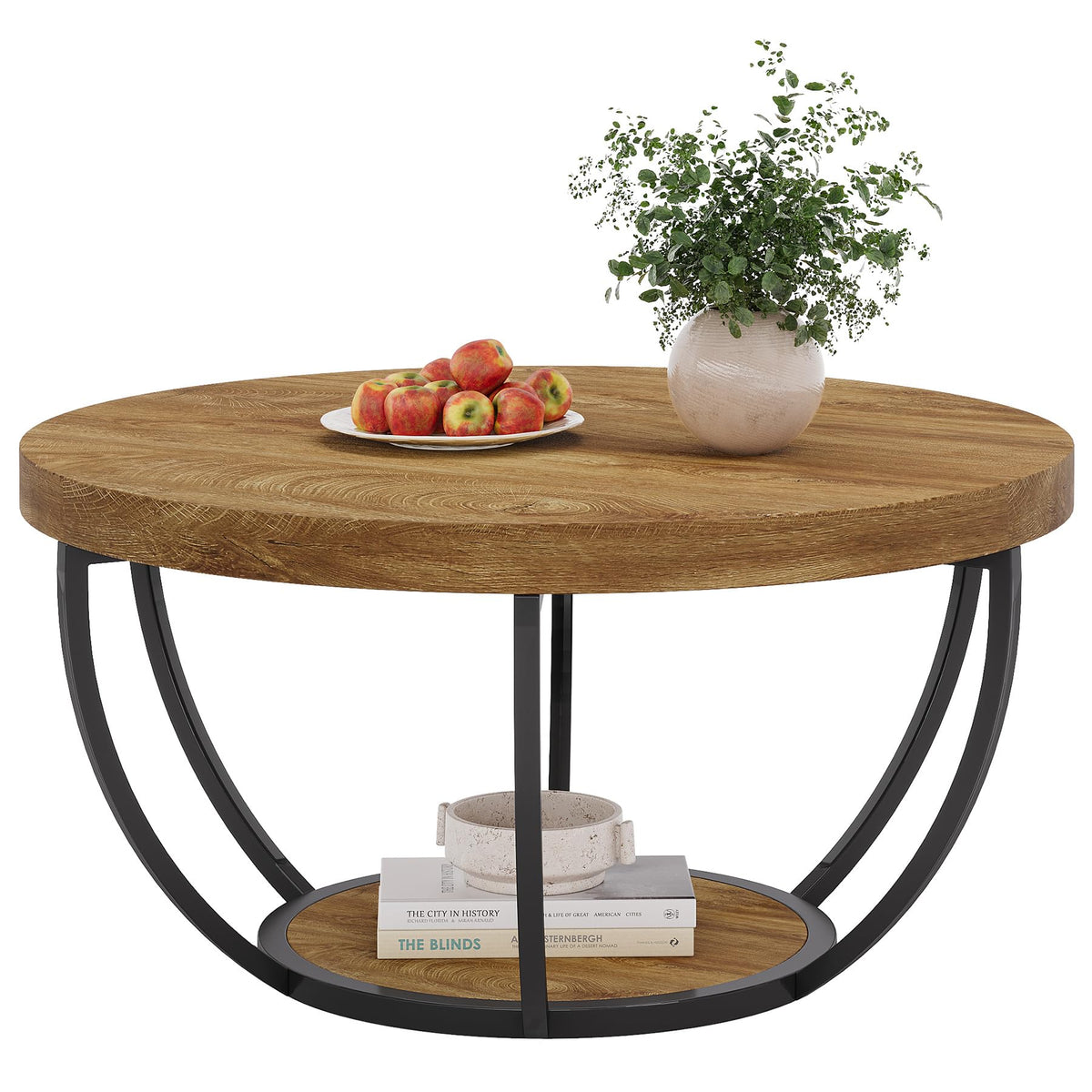 Round 2-Tier Wood Coffee Table with Storage R176495