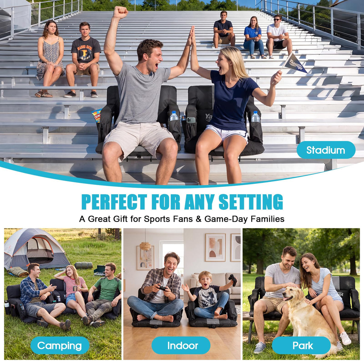 Wide Padded Stadium Seat with Back Support and Cup Holder X900