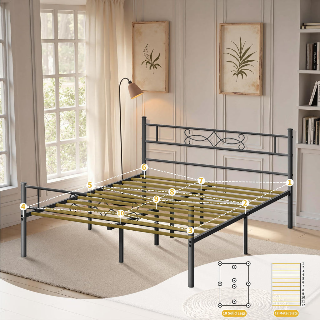 14" Full Size Metal Platform Bed Frame with Headboard J30937