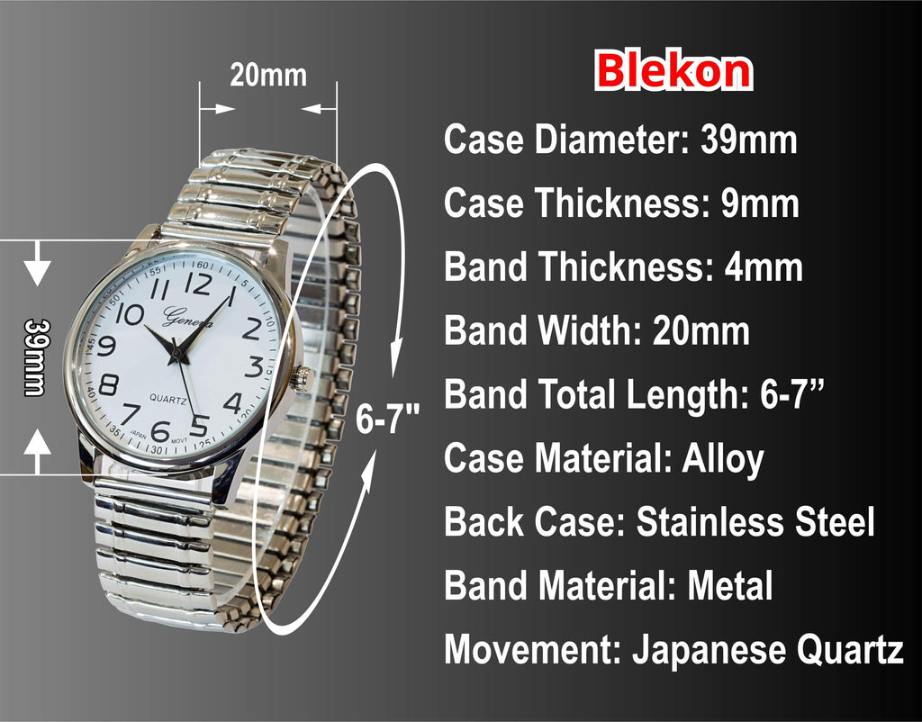 Large Face Easy to Read 40mm Japanese Quartz Stretch Band Watch I375