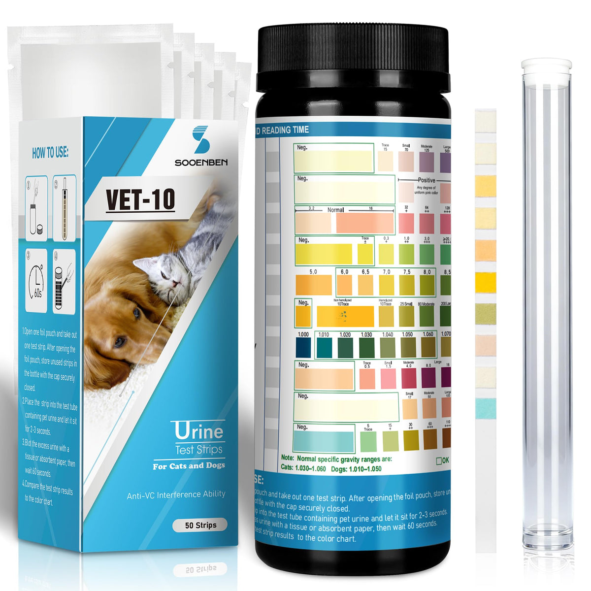 Dog UTI Test Strips 10 Parameter Urinalysis 50ct E8921