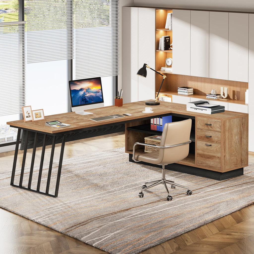 71-Inch L-Shaped Executive Desk with Cabinet Q5208