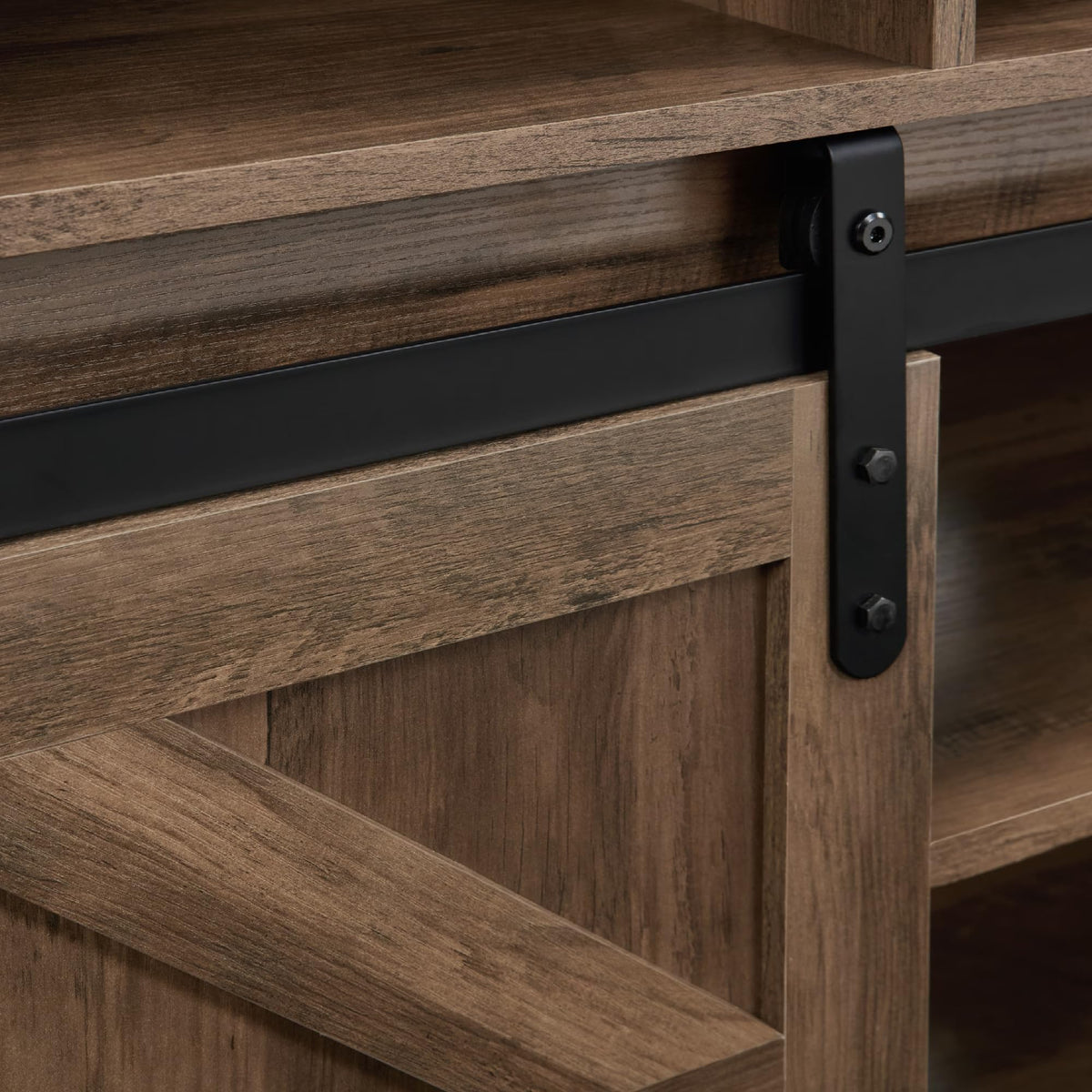 Farmhouse Wood TV Stand with Sliding Barn Doors N147814