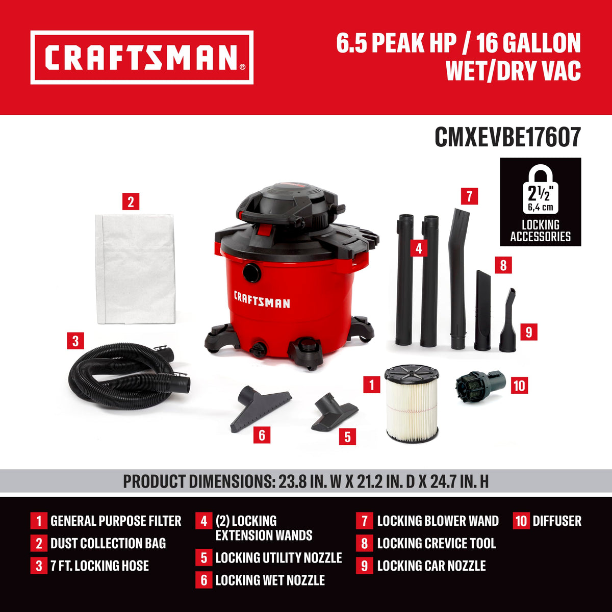 16 Gal. 6.5 Peak HP Wet Dry Vac with Detach Blower O839949