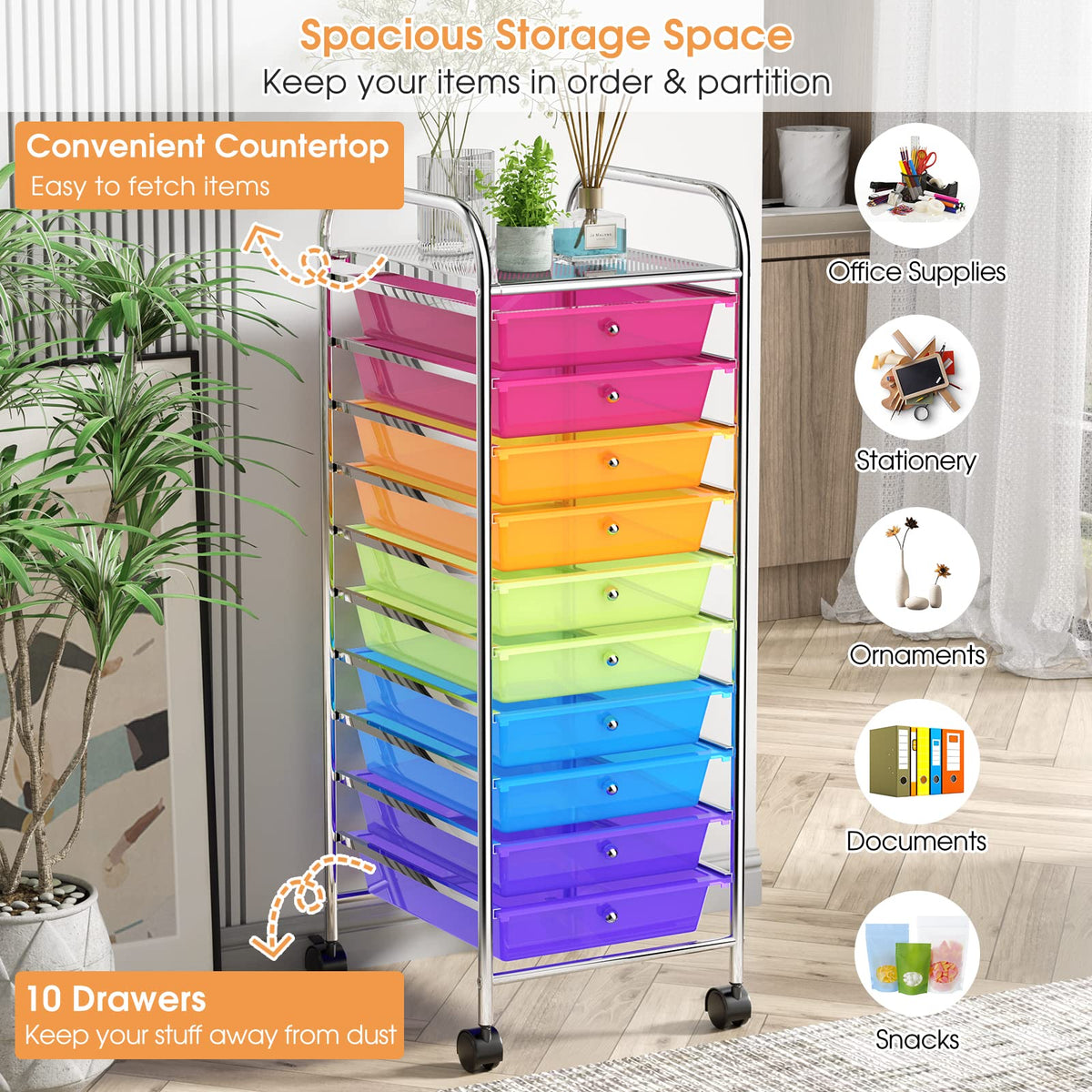 10 Drawer Rolling Storage Cart Organizer K2600
