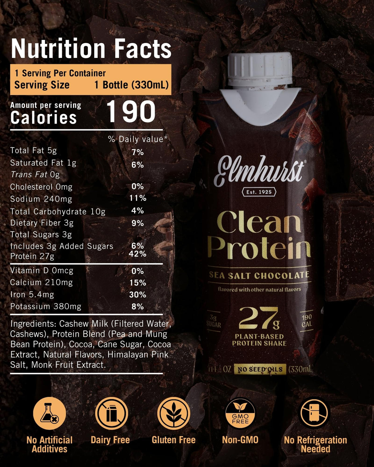 Sea Salt Chocolate Vegan Protein Shakes 11 Ounce 12-Pack J2736