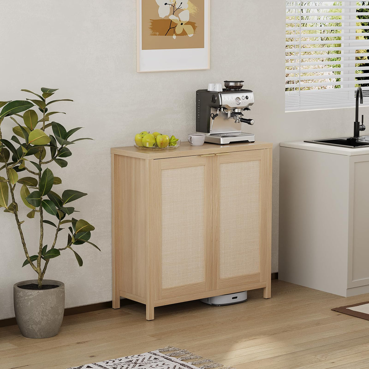 Light Oak Rattan Storage Cabinet with Adjustable Shelves P139