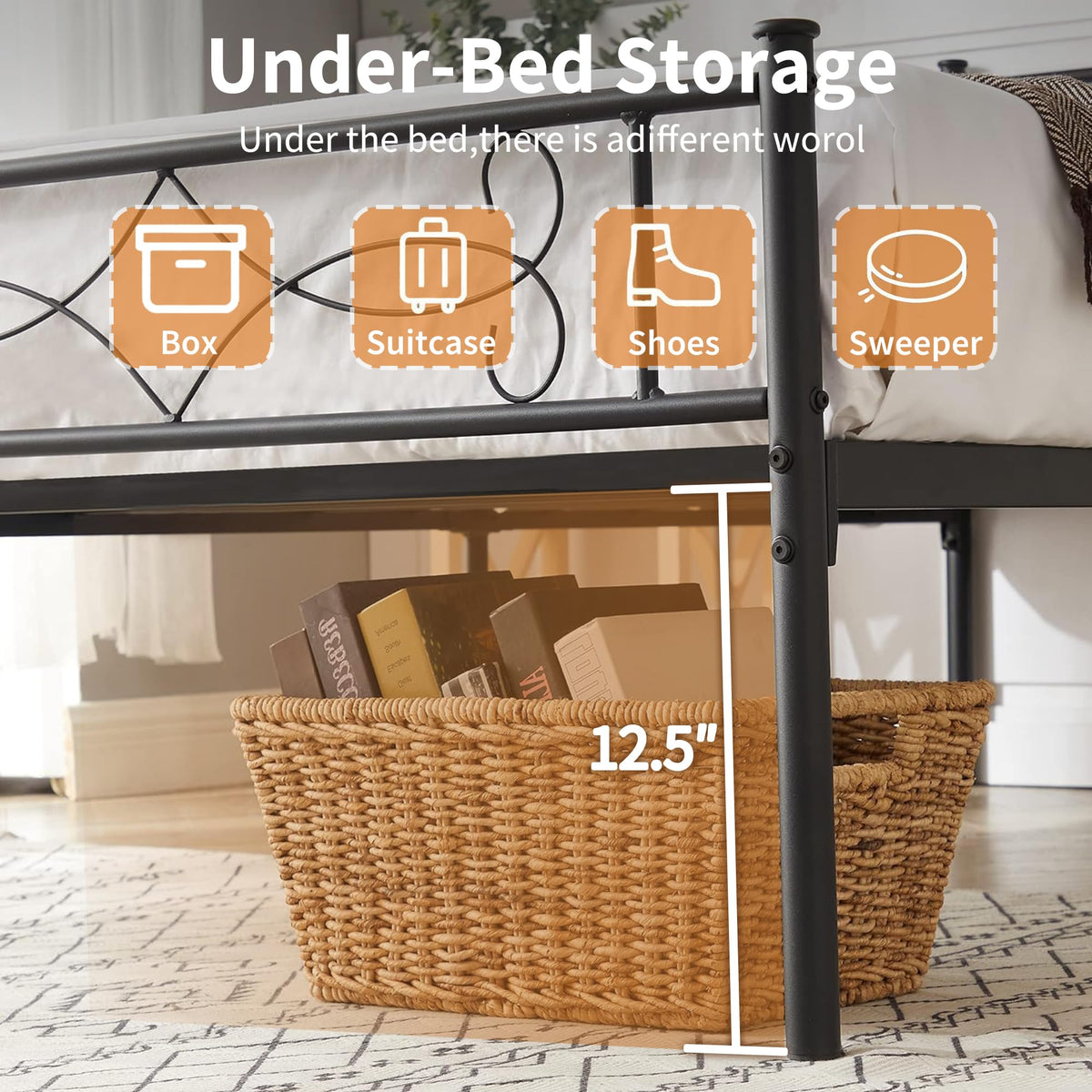 14" Full Size Metal Platform Bed Frame with Headboard J30937