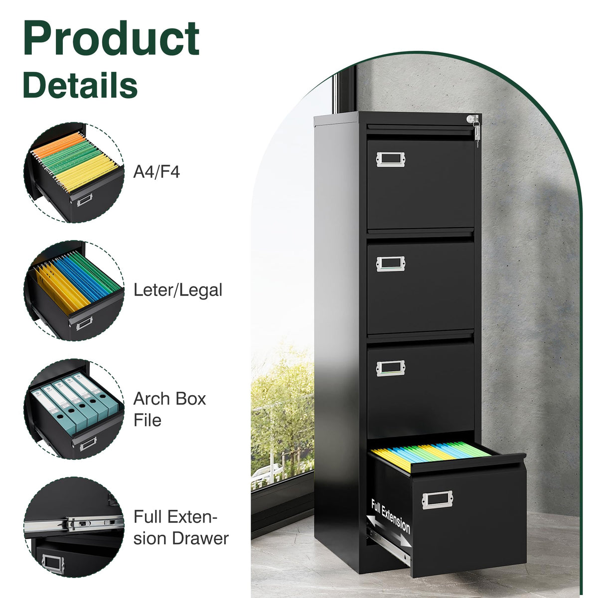 4 Drawer Metal File Cabinet with Lock K6772