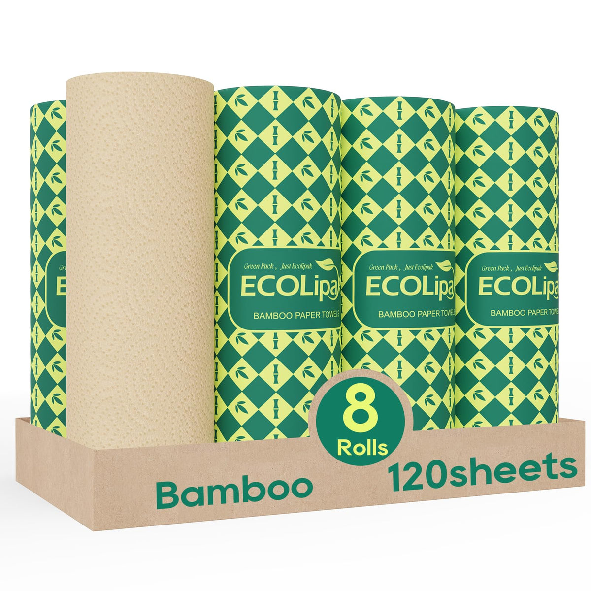 Bamboo Paper Towels, 8 Rolls, 2 Ply 120 Sheets Q1167