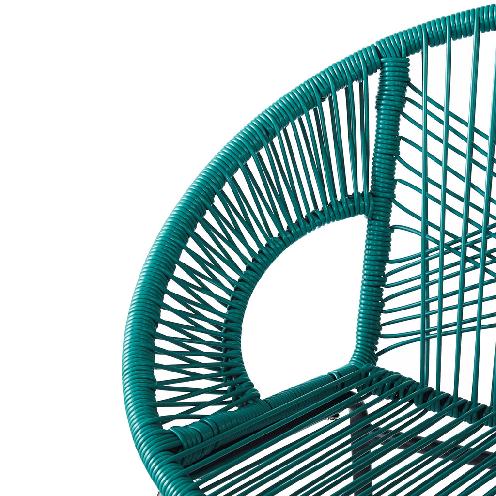 Teal Faux Wicker Outdoor Bar Stool, Set of 2 D325150