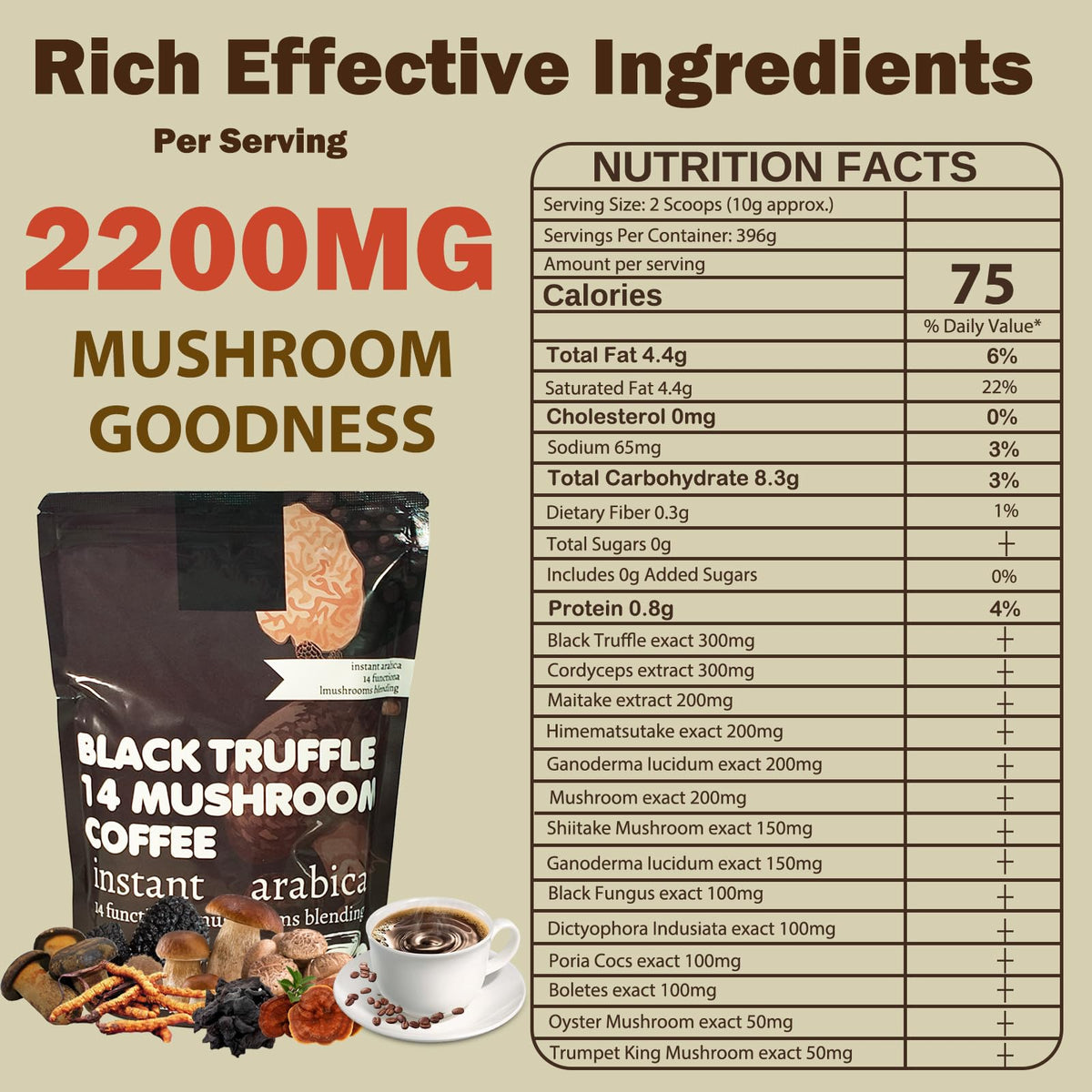 14 in 1 Mushroom Coffee Medium Roast Instant 396g X38100