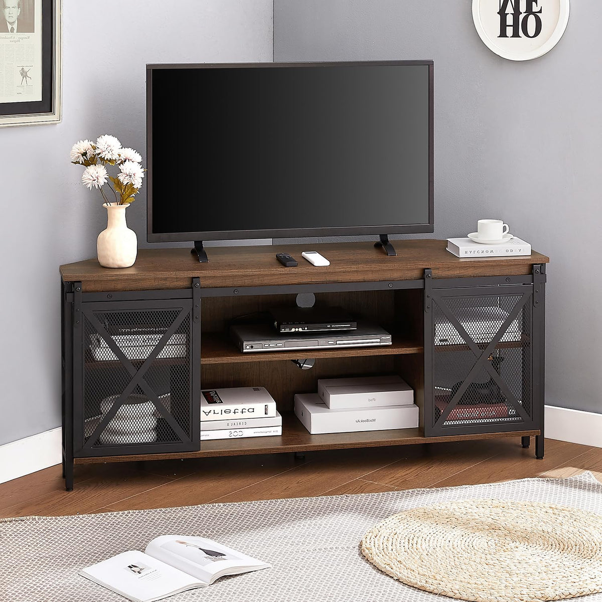 Brown Corner TV Stand with Storage M9665