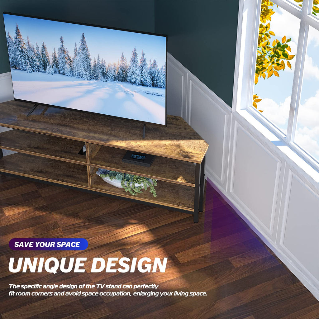 55'' Corner TV Stand with Power Outlet and 4 Open Storage Shelves Z2055
