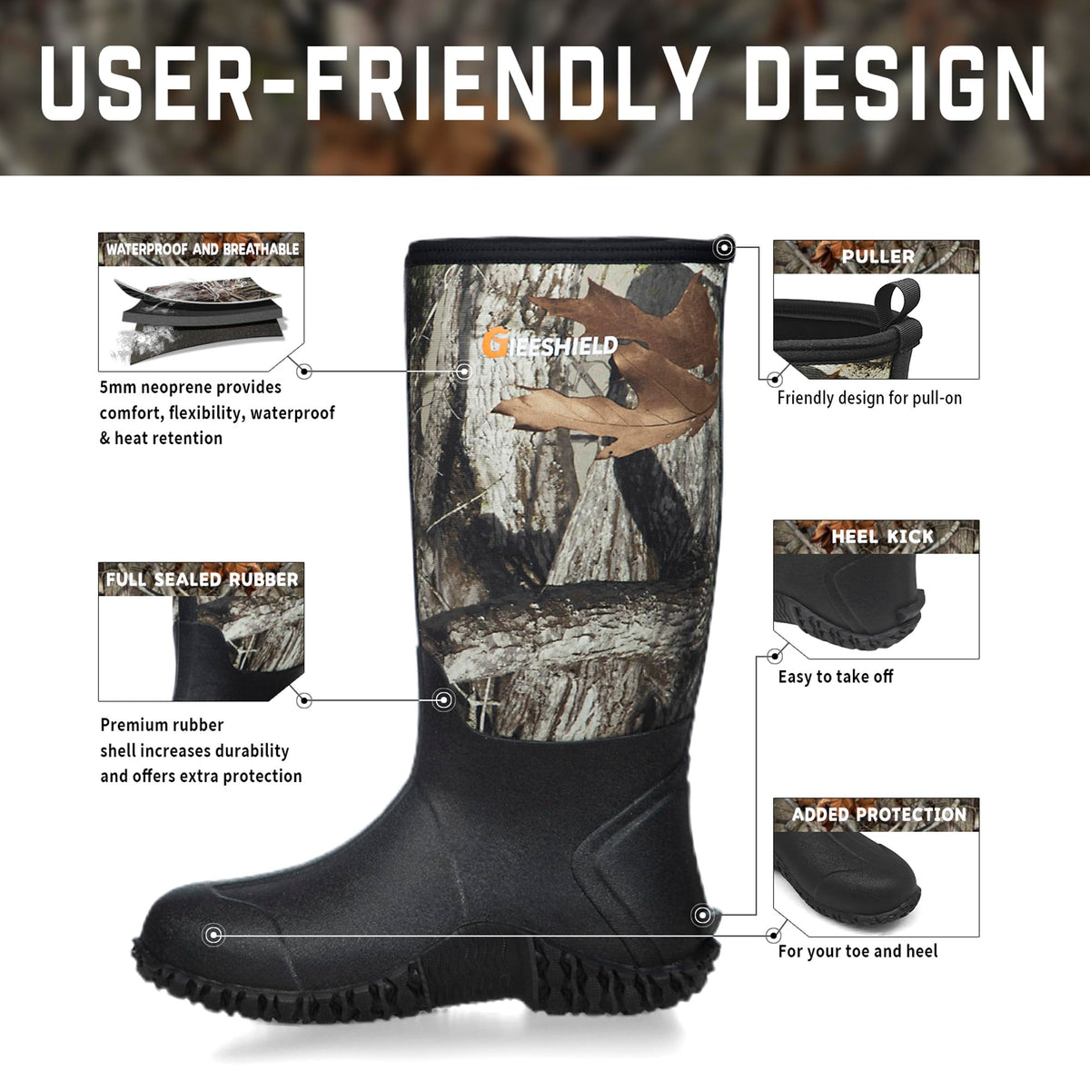 Black Waterproof Insulated Rubber Boots with Steel Shank F40506