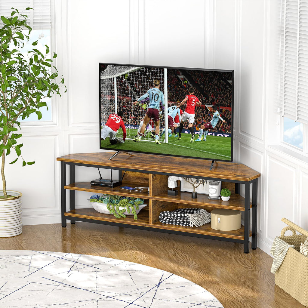 55'' Corner TV Stand with Power Outlet and 4 Open Storage Shelves Z2055