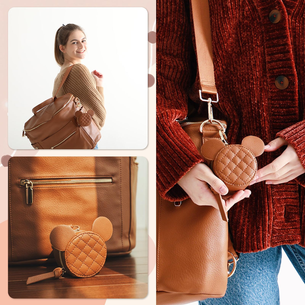 Leather Diaper Bag Backpack with Pacifier Case I894