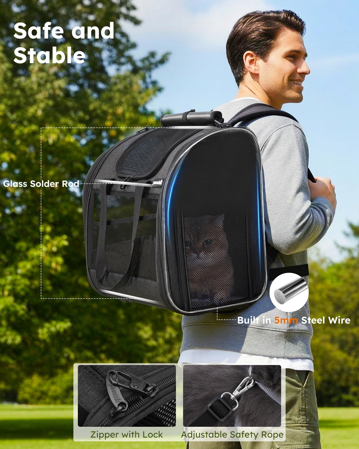 Dark Grey Cat Backpack with Breathable Mesh D2970