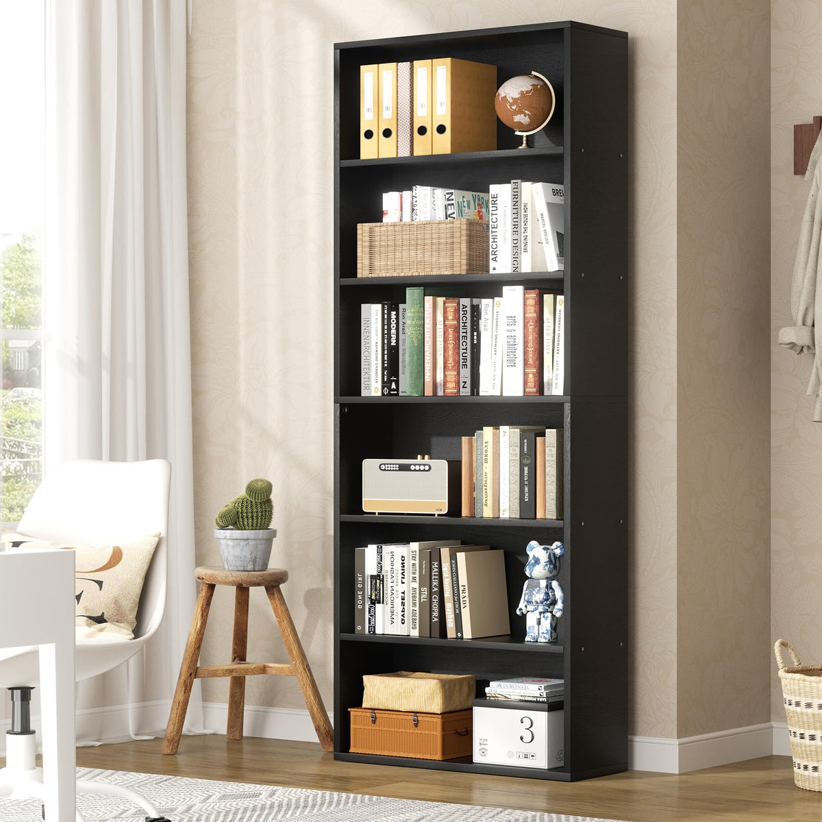 Black 6 Tier 71 Inch Bookshelf S310807