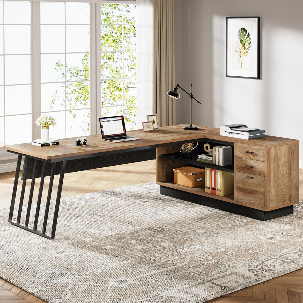 71-Inch L-Shaped Executive Desk with Cabinet Q5208