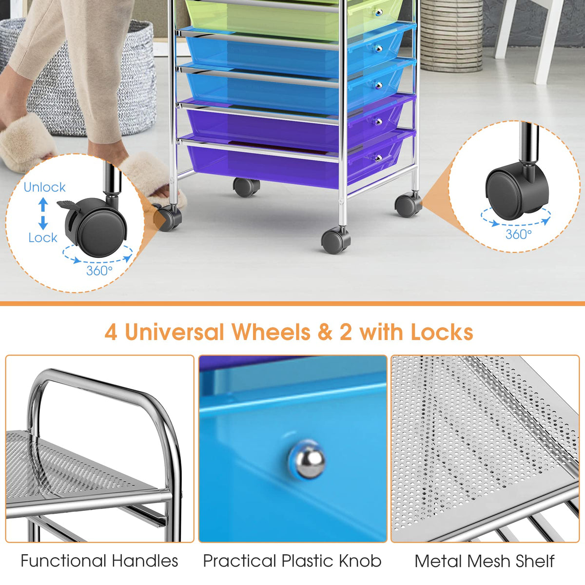 10 Drawer Rolling Storage Cart Organizer K2600