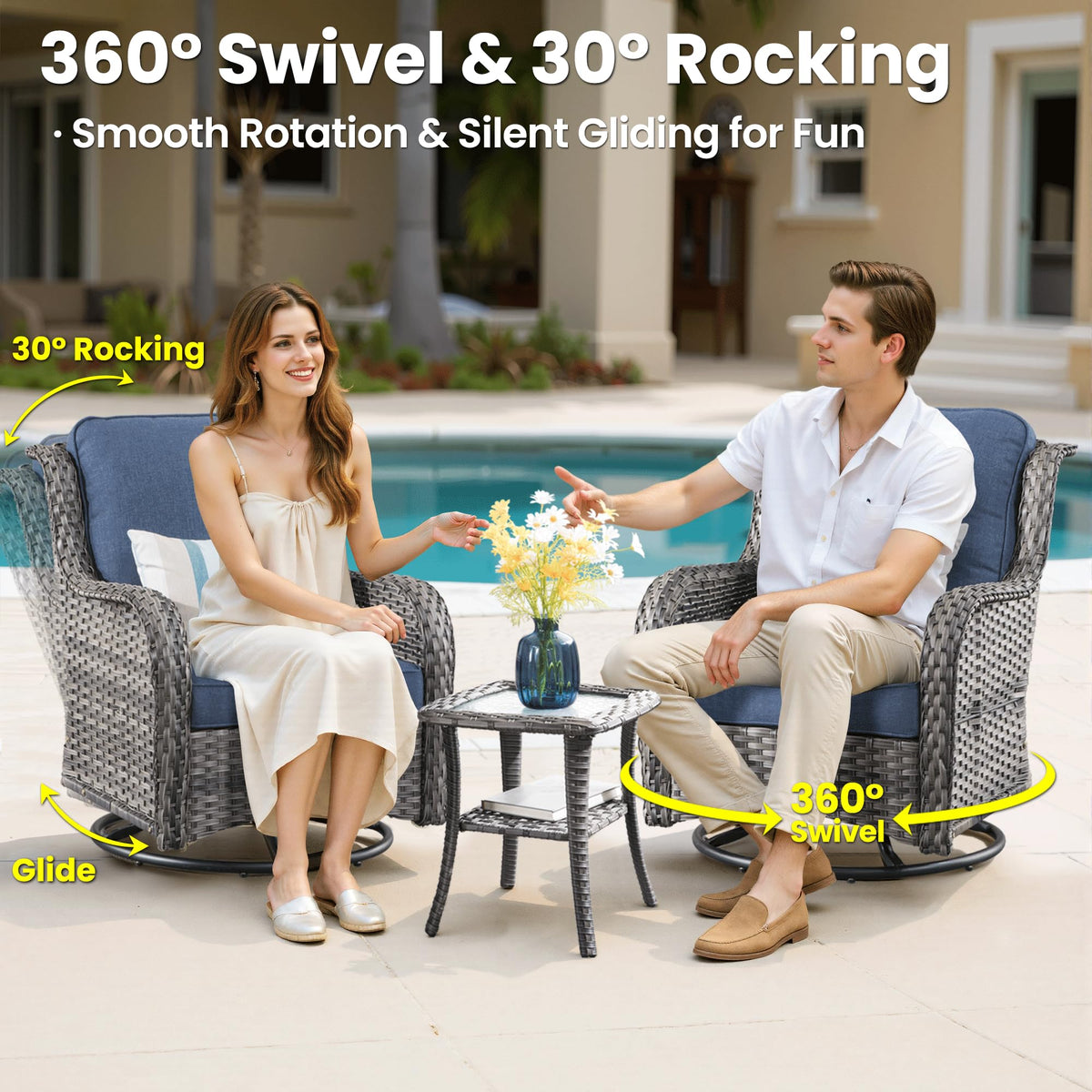 5-Piece Outdoor Wicker Sofa Set with Swivel Chairs V463866