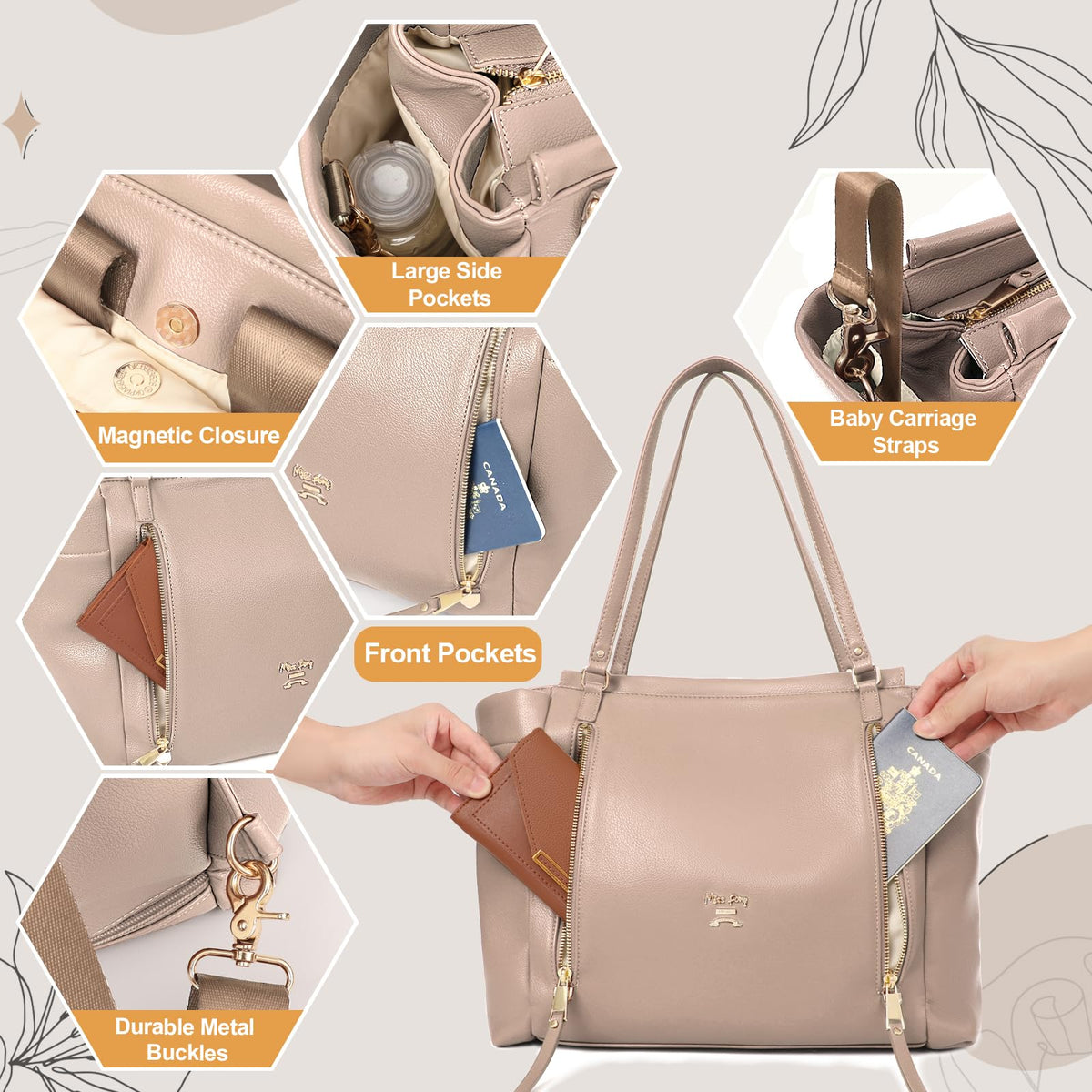 Leather Diaper Bag Backpack with Pacifier Case I894