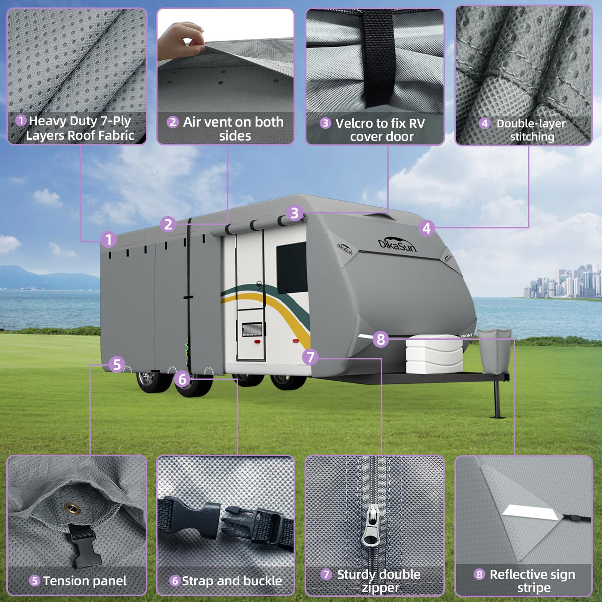 7 Layers Waterproof RV Cover Fits 35'- 38' Travel Trailer V920