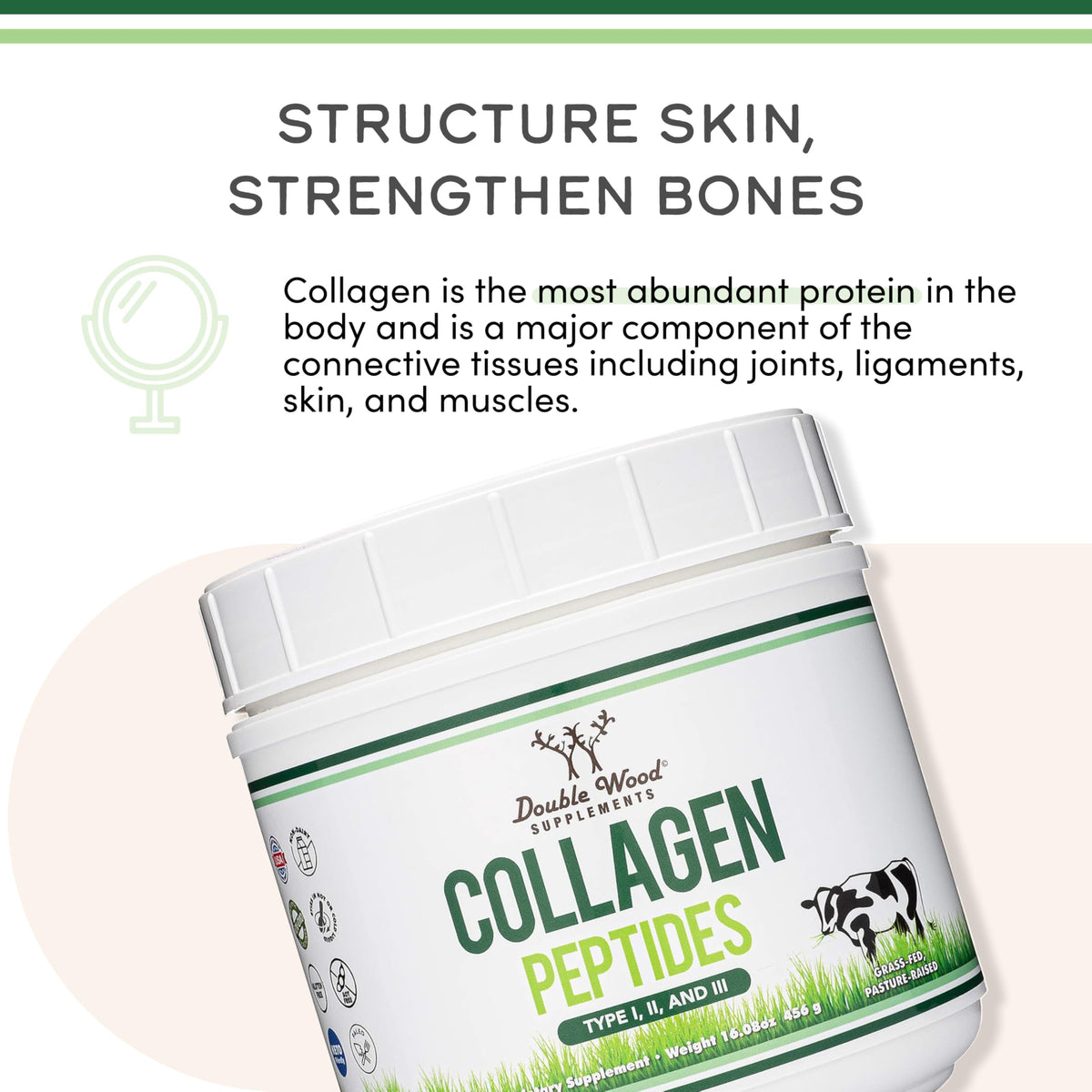 Collagen Peptides Powder Type I II III 16 oz R6934