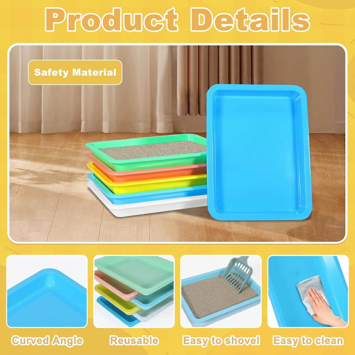 6 Pcs Low Entry Portable Litter Box with Scooper U1559