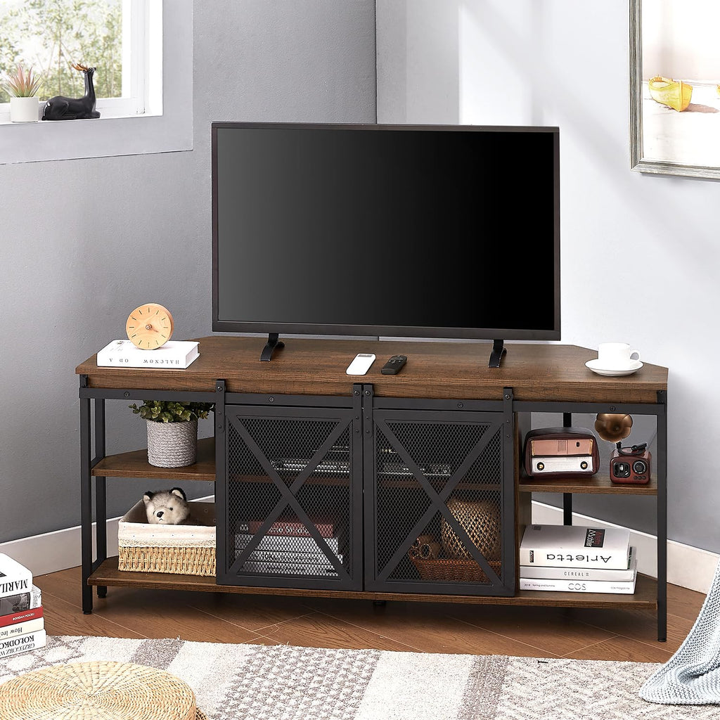 Brown Corner TV Stand with Storage M9665