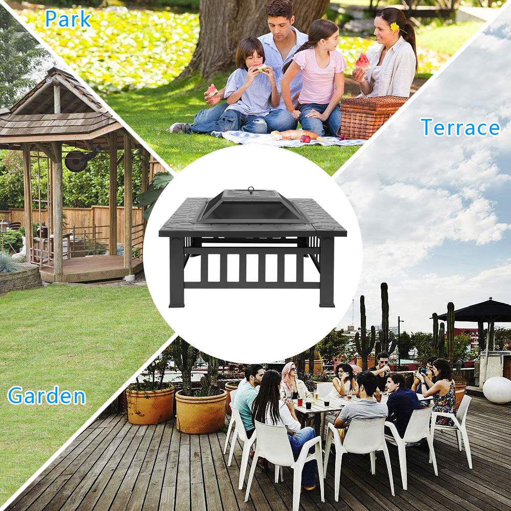 Portable Iron Wood Burning Fire Pit with Mesh Screen Lid U82986
