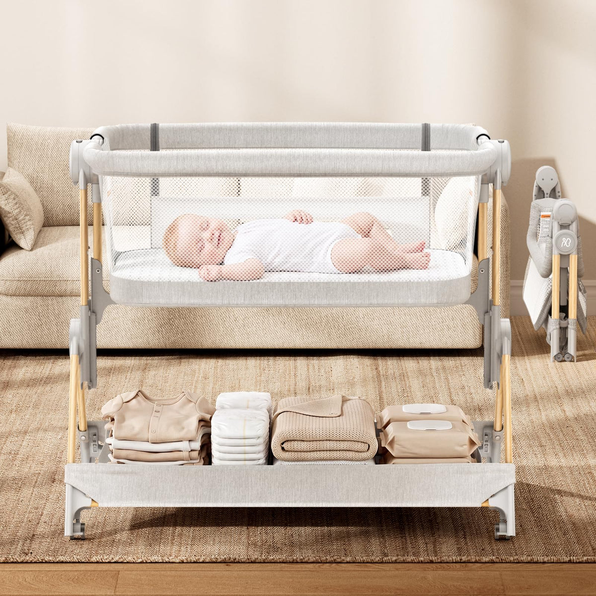 Baby Bassinet, 3-in-1 Bedside Sleeper, Foldable Crib U790
