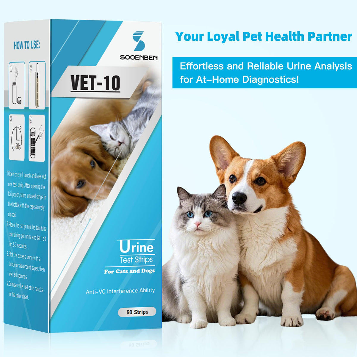 Dog UTI Test Strips 10 Parameter Urinalysis 50ct E8921