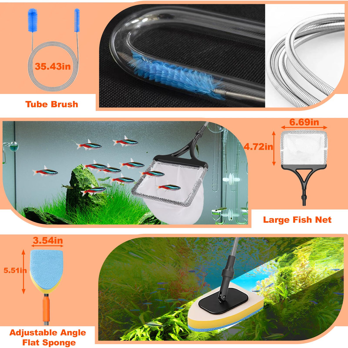 7-in-1 Aquarium Cleaning Tool with Telescopic Handle P648010