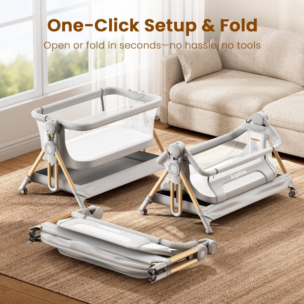 Baby Bassinet, 3-in-1 Bedside Sleeper, Foldable Crib U790