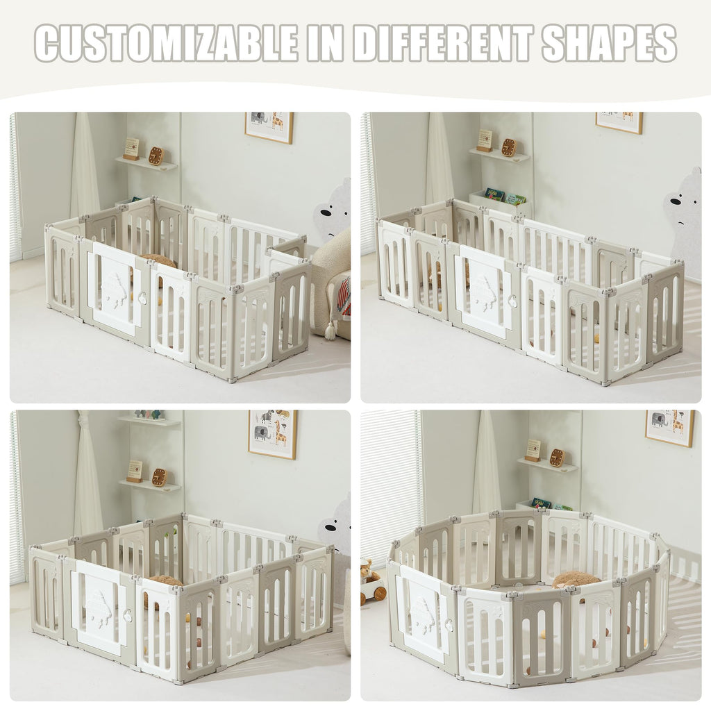 14 Panel Foldable Grey Baby Playpen X496